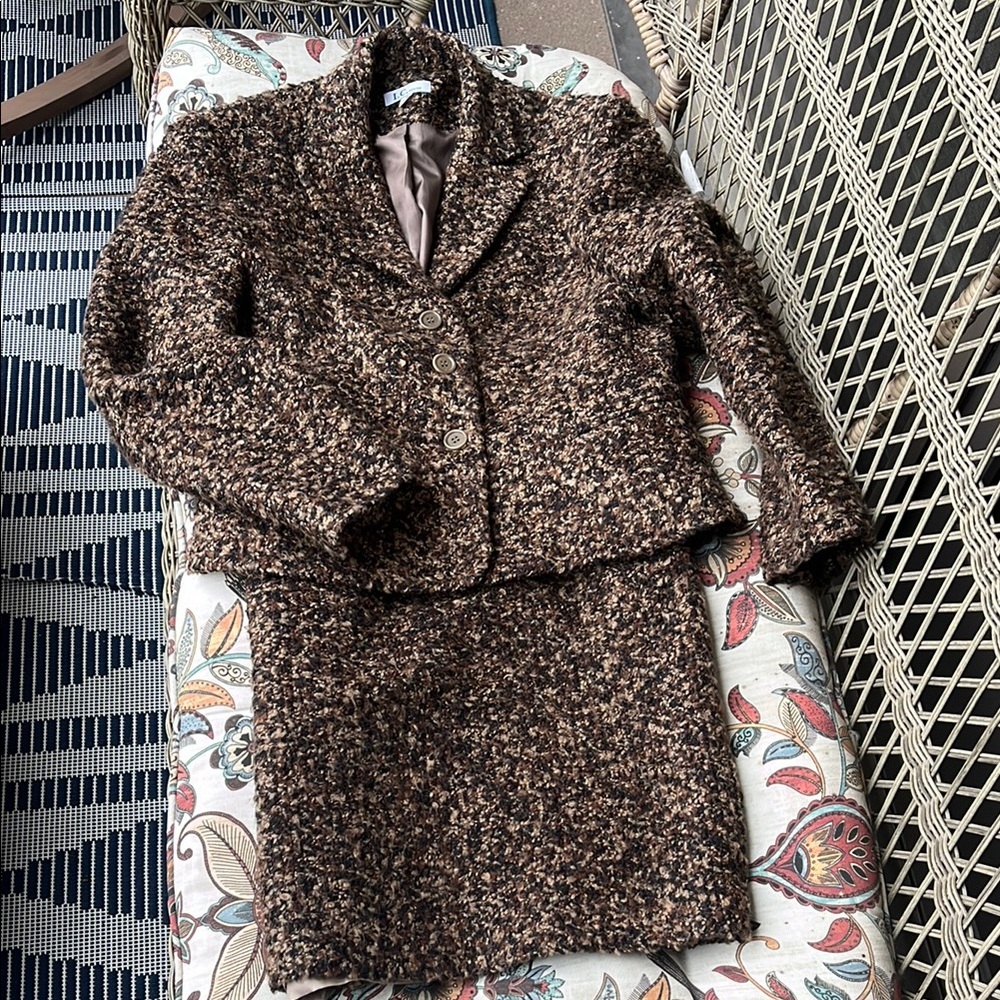 Brown Textured Blazer and skirt suit of Cozy Boucle Fabric
